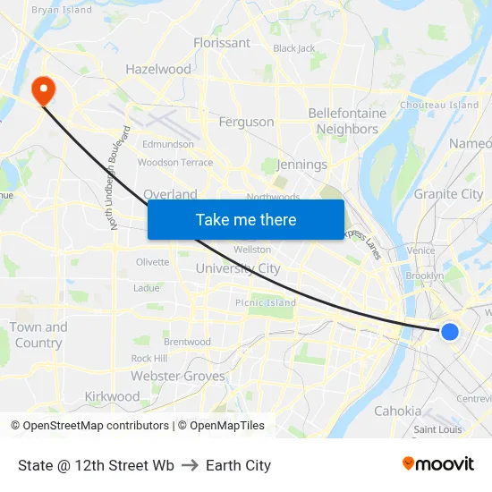 State @ 12th Street Wb to Earth City map