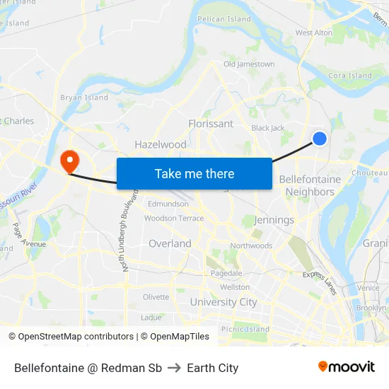 Bellefontaine @ Redman Sb to Earth City map