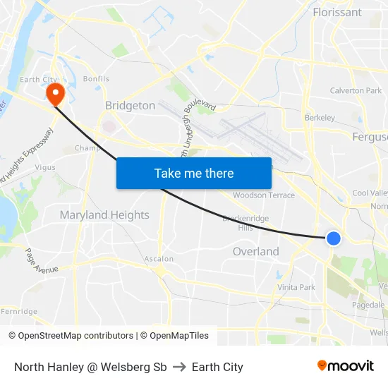 North Hanley @ Welsberg Sb to Earth City map