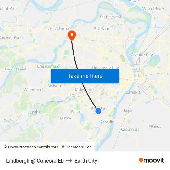 Lindbergh @ Concord Eb to Earth City map