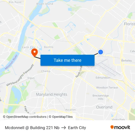 Mcdonnell @ Building 221 Nb to Earth City map