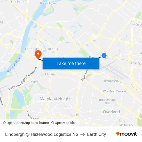 Lindbergh @ Hazelwood Logistics Nb to Earth City map