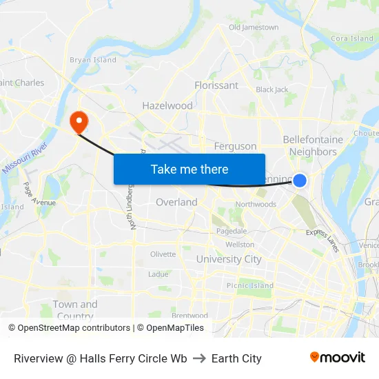 Riverview @ Halls Ferry Circle Wb to Earth City map