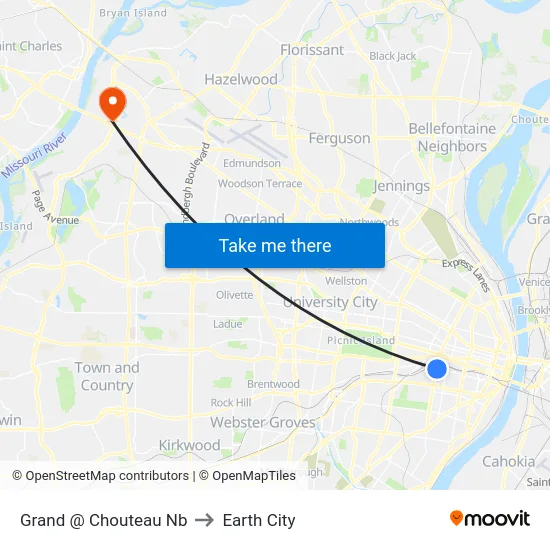 Grand @ Chouteau Nb to Earth City map