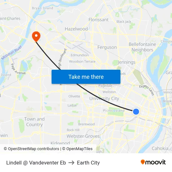 Lindell @ Vandeventer Eb to Earth City map
