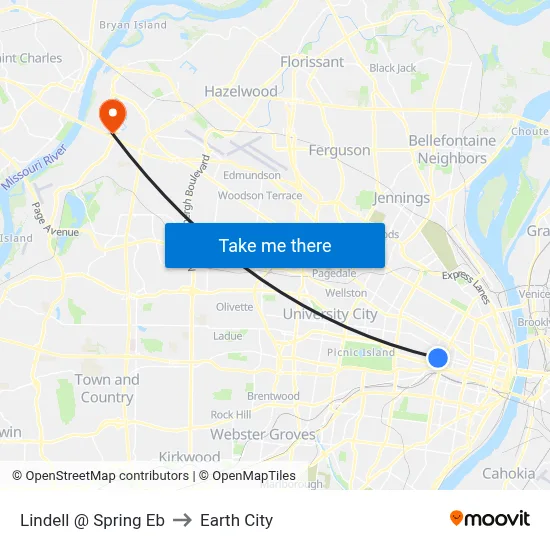 Lindell @ Spring Eb to Earth City map
