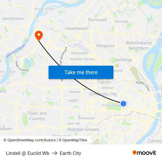 Lindell @ Euclid Wb to Earth City map