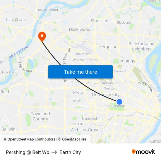 Pershing @ Belt Wb to Earth City map