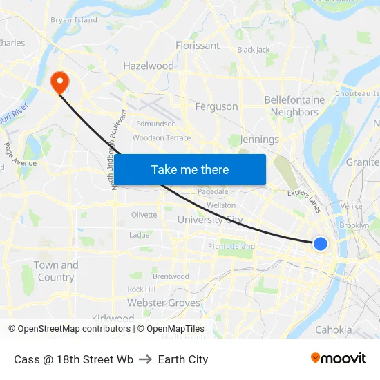 Cass @ 18th Street Wb to Earth City map