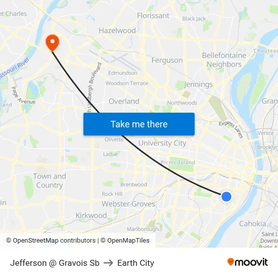Jefferson @ Gravois Sb to Earth City map