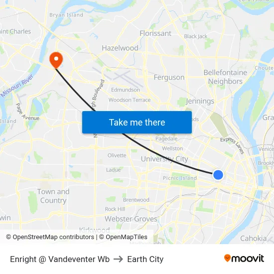 Enright @ Vandeventer Wb to Earth City map