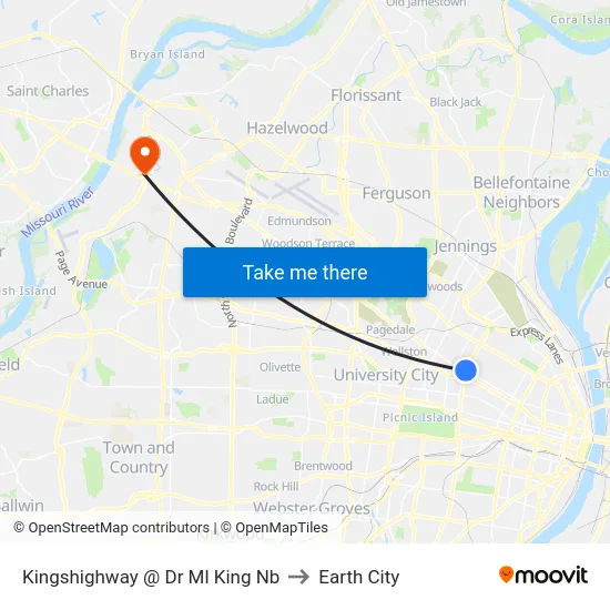 Kingshighway @ Dr Ml King Nb to Earth City map