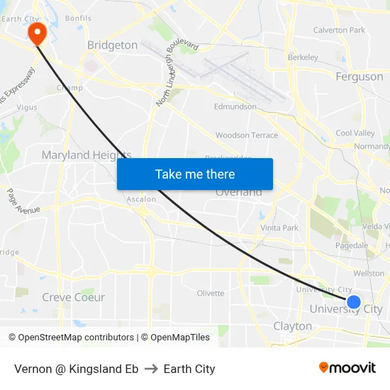 Vernon @ Kingsland Eb to Earth City map