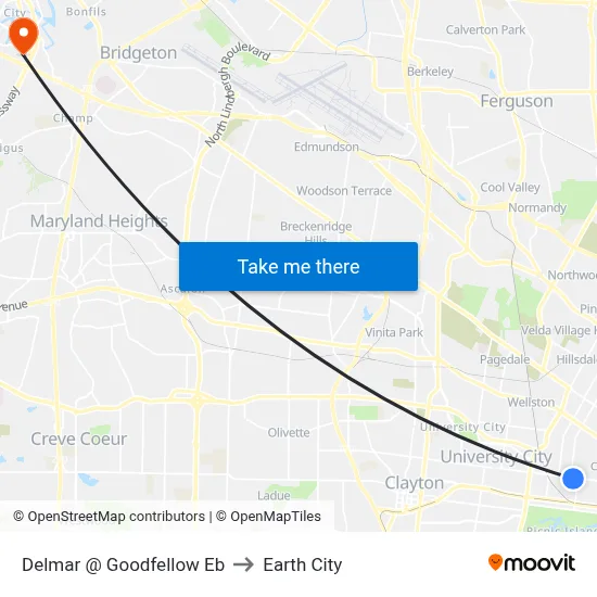Delmar @ Goodfellow Eb to Earth City map