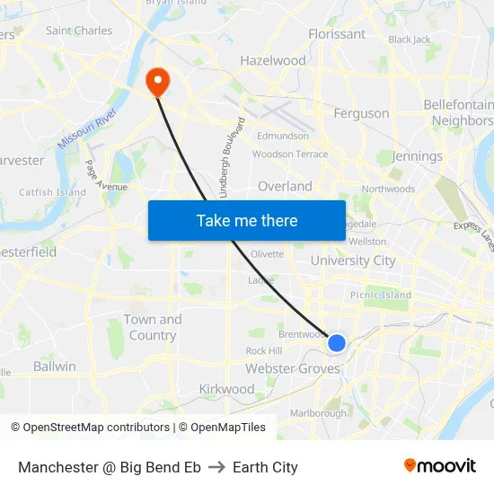 Manchester @ Big Bend Eb to Earth City map