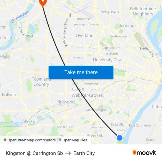 Kingston @ Carrington Sb to Earth City map