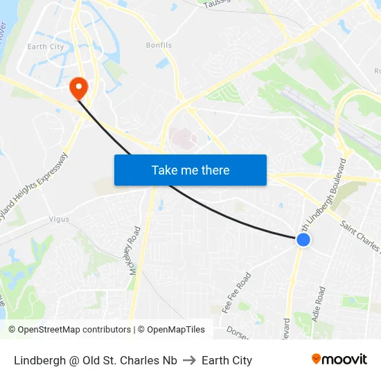 Lindbergh @ Old St. Charles Nb to Earth City map