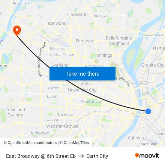 East Broadway @ 6th Street Eb to Earth City map
