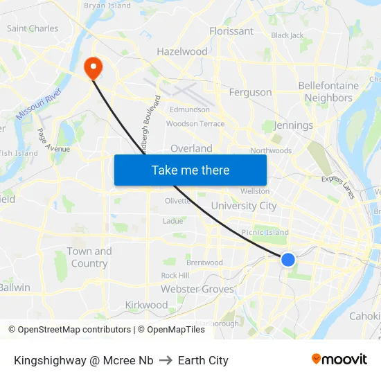 Kingshighway @ Mcree Nb to Earth City map