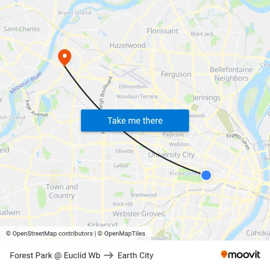 Forest Park @ Euclid Wb to Earth City map