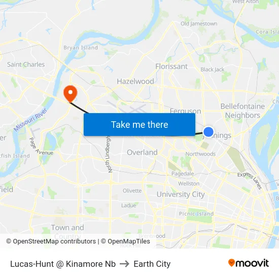 Lucas-Hunt @ Kinamore Nb to Earth City map
