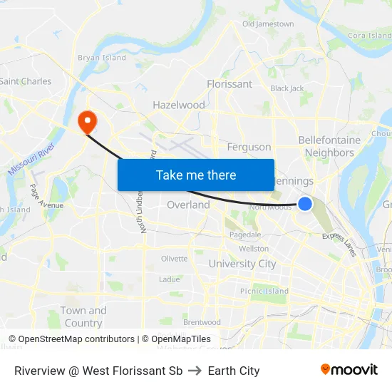Riverview @ West Florissant Sb to Earth City map