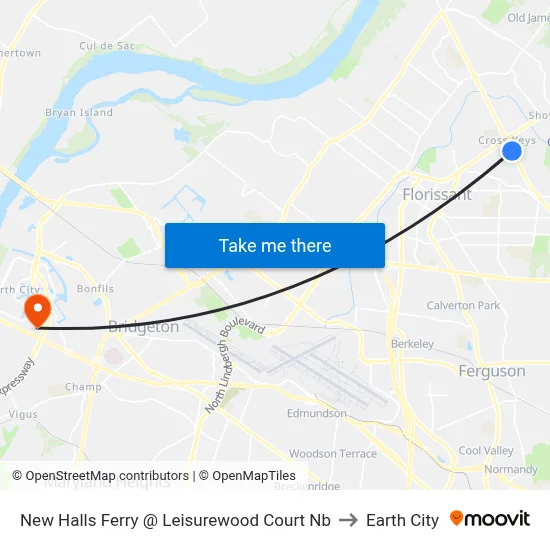 New Halls Ferry @ Leisurewood Court Nb to Earth City map