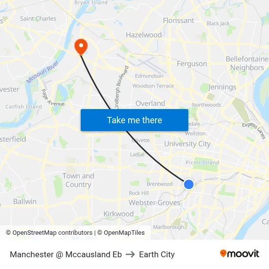Manchester @ Mccausland Eb to Earth City map