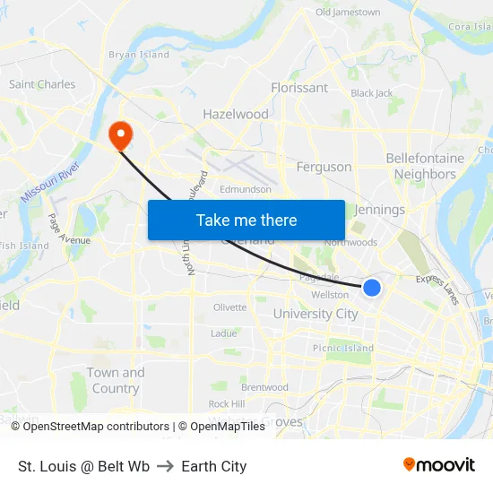 St. Louis @ Belt Wb to Earth City map