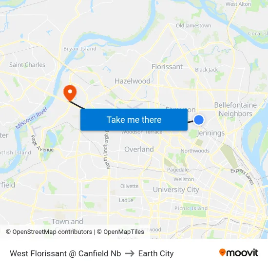 West Florissant @ Canfield Nb to Earth City map