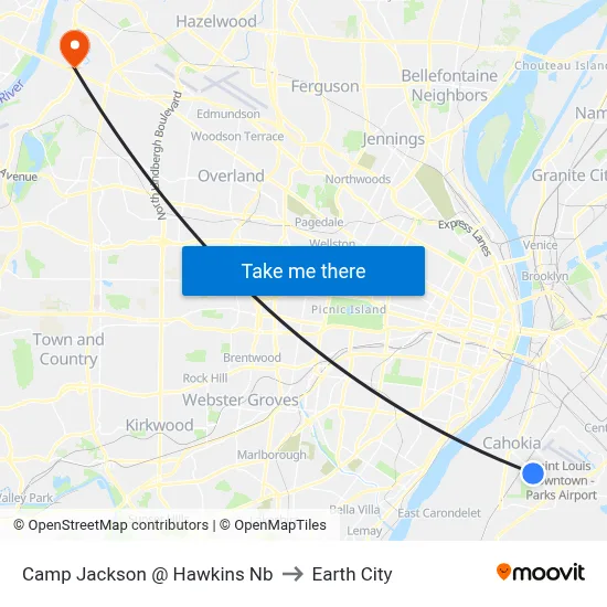 Camp Jackson @ Hawkins Nb to Earth City map