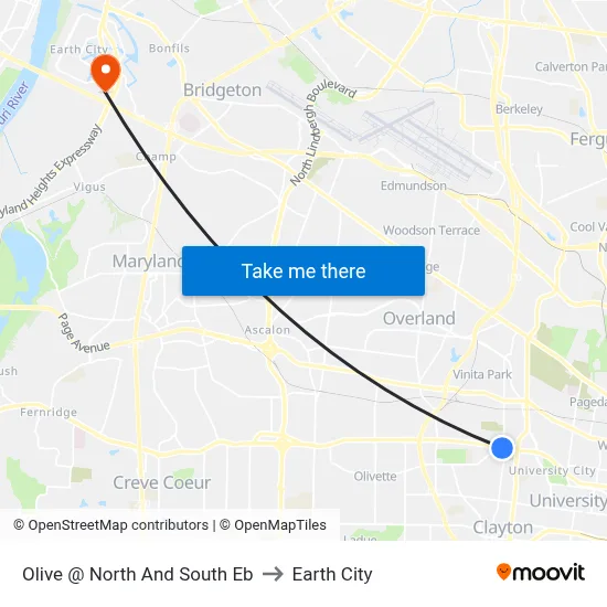 Olive @ North And South Eb to Earth City map