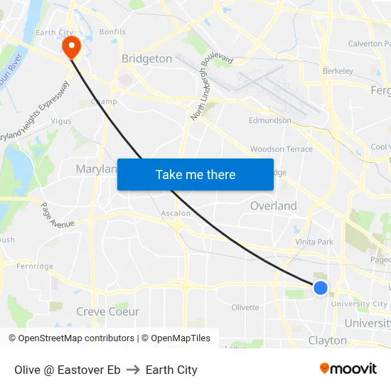 Olive @ Eastover Eb to Earth City map