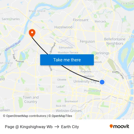 Page @ Kingshighway Wb to Earth City map