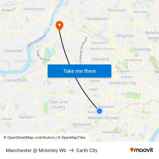 Manchester @ Mckinley Wb to Earth City map