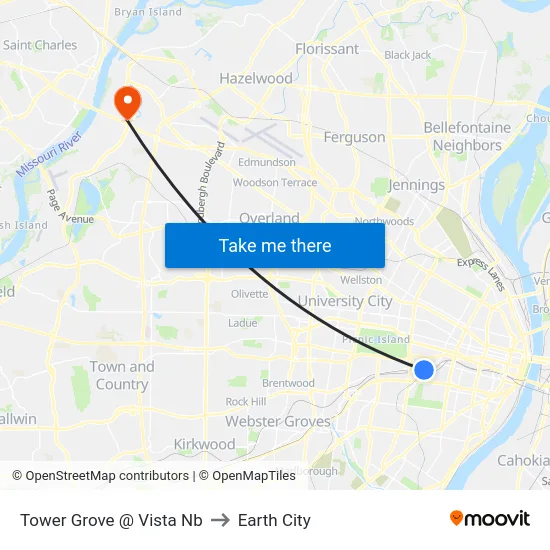 Tower Grove @ Vista Nb to Earth City map