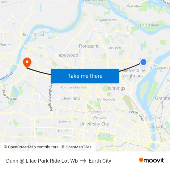 Dunn @ Lilac Park Ride Lot Wb to Earth City map