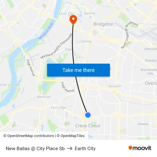 New Ballas @ City Place Sb to Earth City map
