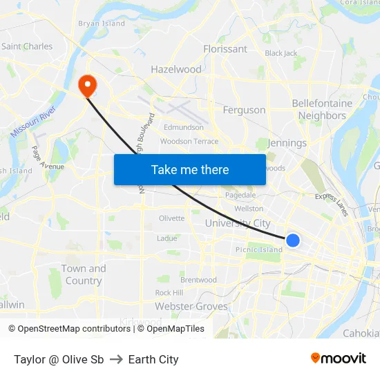 Taylor @ Olive Sb to Earth City map