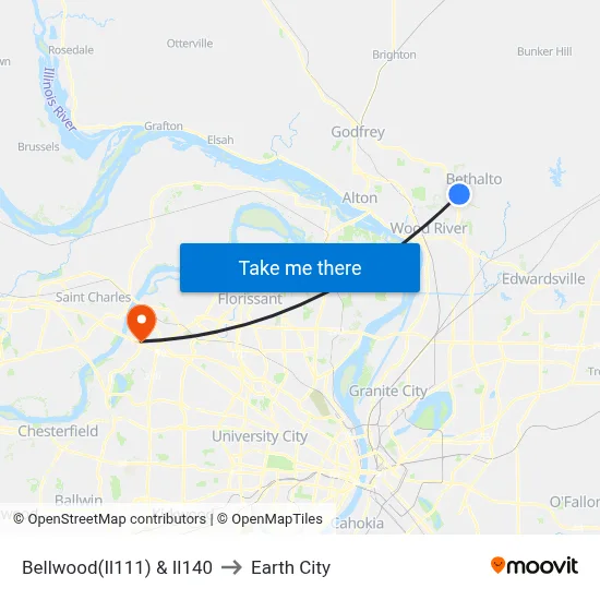 Bellwood(Il111) & Il140 to Earth City map