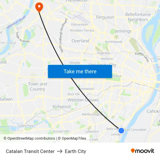 Catalan Transit Center to Earth City map