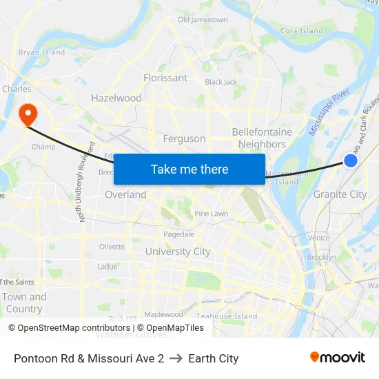 Pontoon Rd & Missouri Ave 2 to Earth City map
