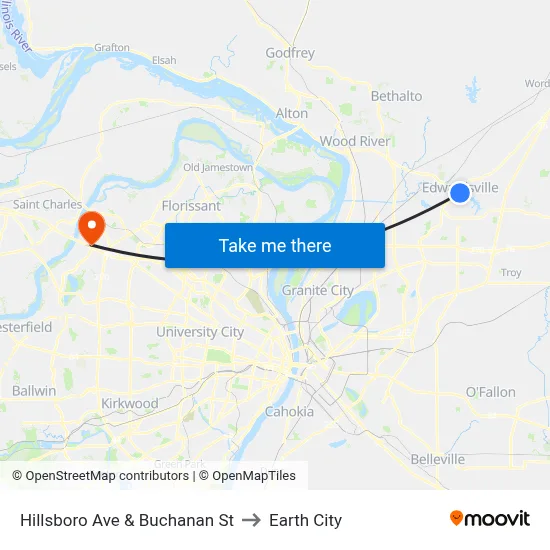 Hillsboro Ave & Buchanan St to Earth City map