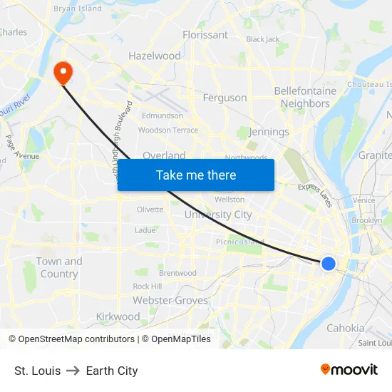St. Louis to Earth City map