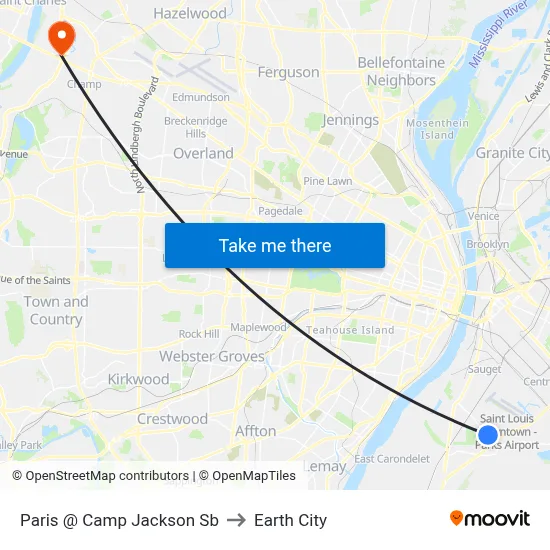Paris @ Camp Jackson Sb to Earth City map