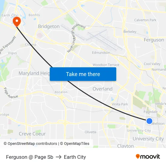 Ferguson @ Page Sb to Earth City map