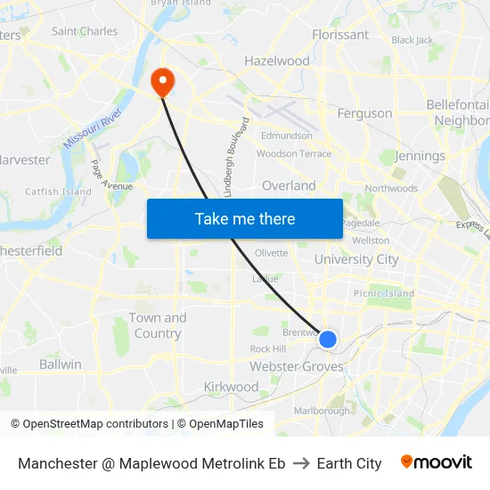 Manchester @ Maplewood Metrolink Eb to Earth City map