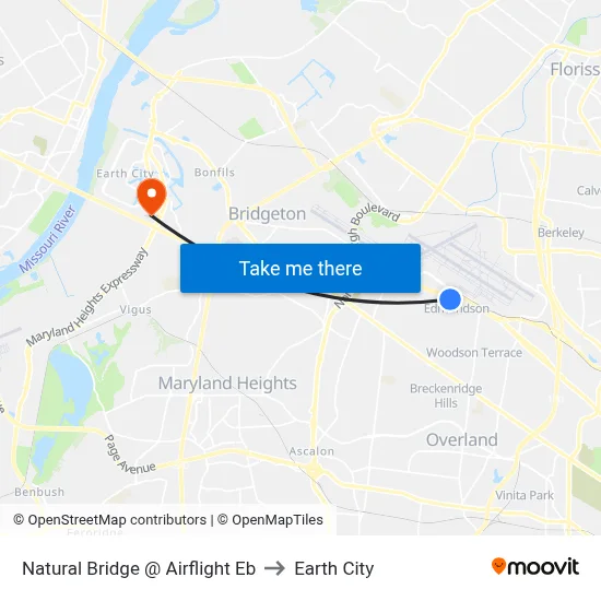 Natural Bridge @ Airflight Eb to Earth City map
