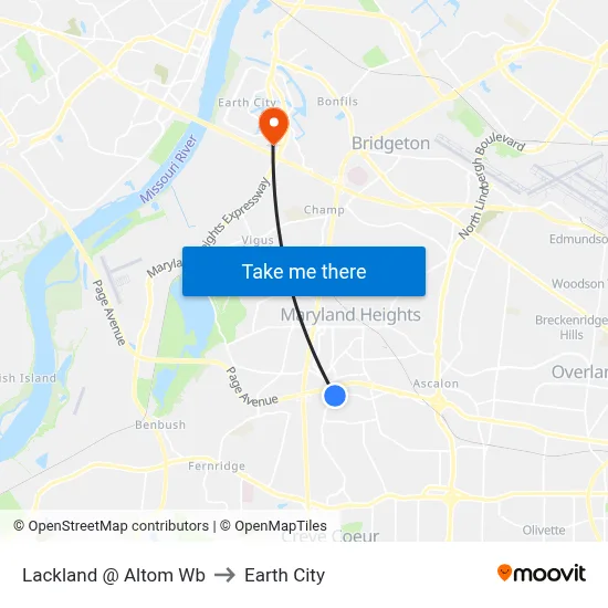 Lackland @ Altom Wb to Earth City map
