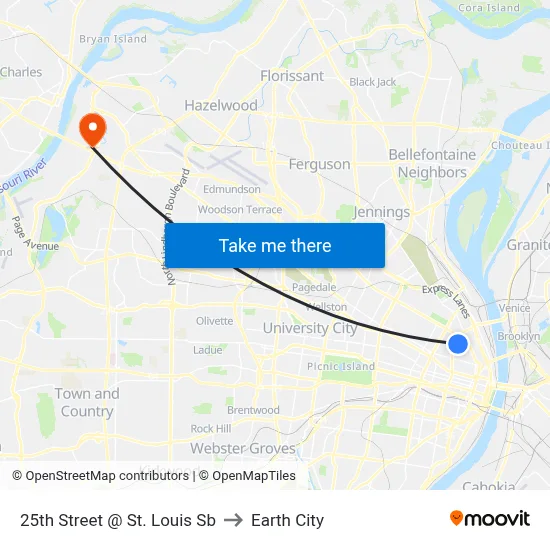 25th Street @ St. Louis Sb to Earth City map